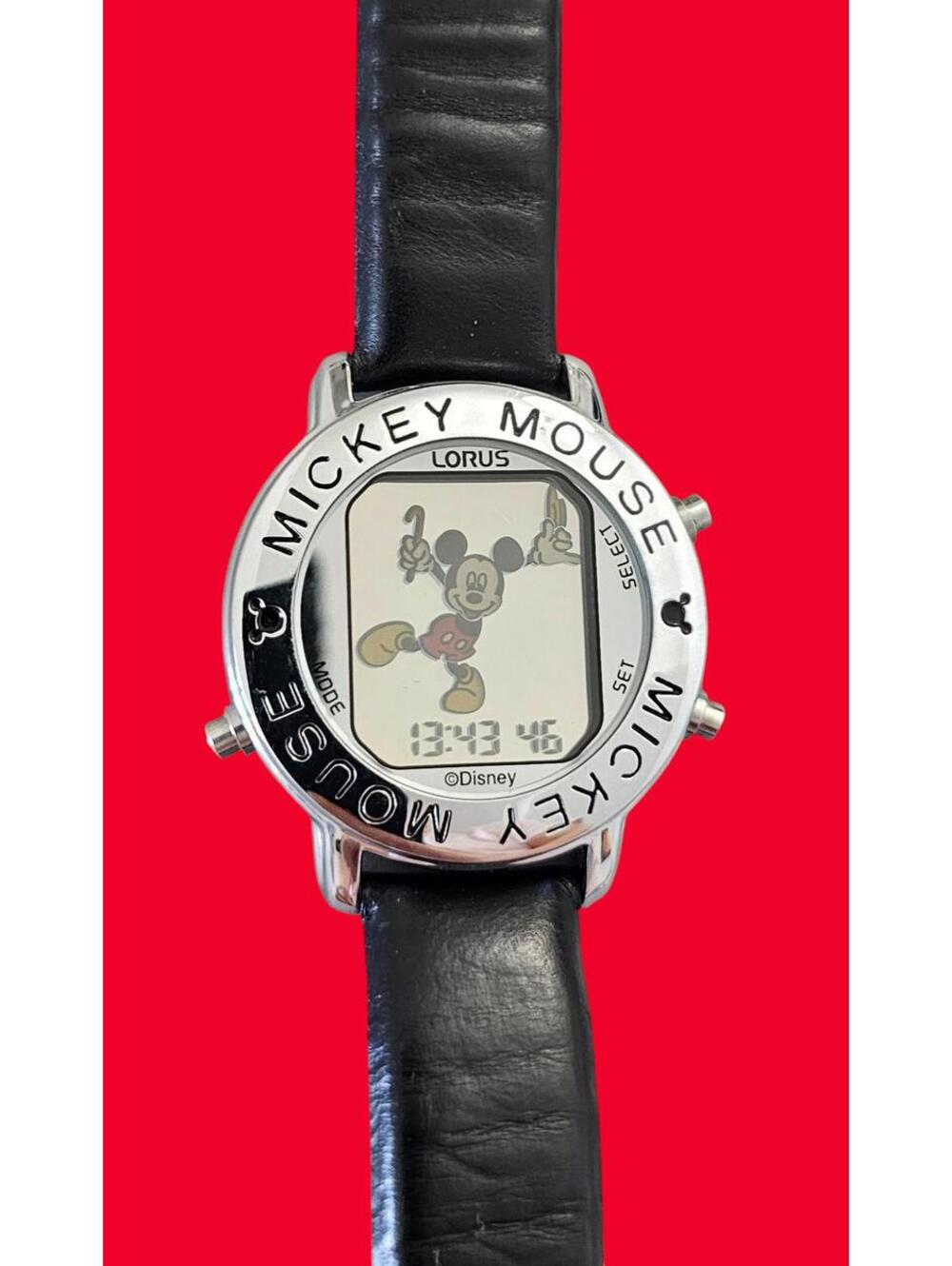 RARE Silver Disney Lorus Digital Dancing Mickey Watch W591-4A00 - No Sound